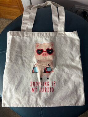 Shopping is My Cardio Pig Cartoon Tote Bag